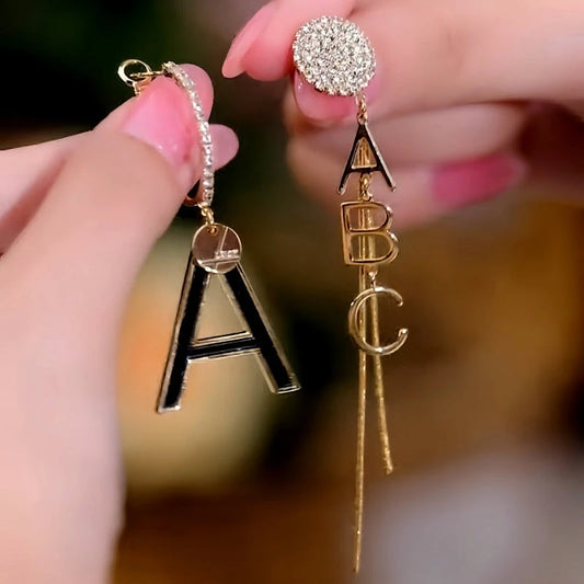 14K Gold-Plated Elegant AB Style Asymmetrical Letter Tassel Earrings - elegant Asymmetrical Letter Earrings
