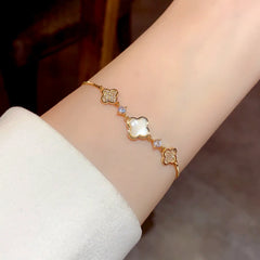 14K Gold-Plated Elegant Adjustable Zircon Four-Leaf Bracelets - chic Adjustable Four-Leaf Bracelets