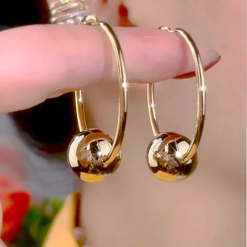 14K Gold-Plated Elegant Ball Hoop Earrings - elegant Ball Hoop Earrings