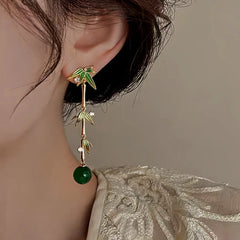 Close-up detail of the sparkling zircons and plating on the Bamboo Earrings