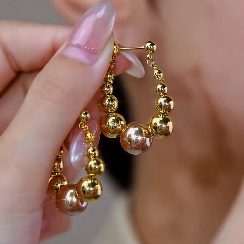 14K Gold-Plated Elegant Bead Earrings - elegant Gold Bead Earrings