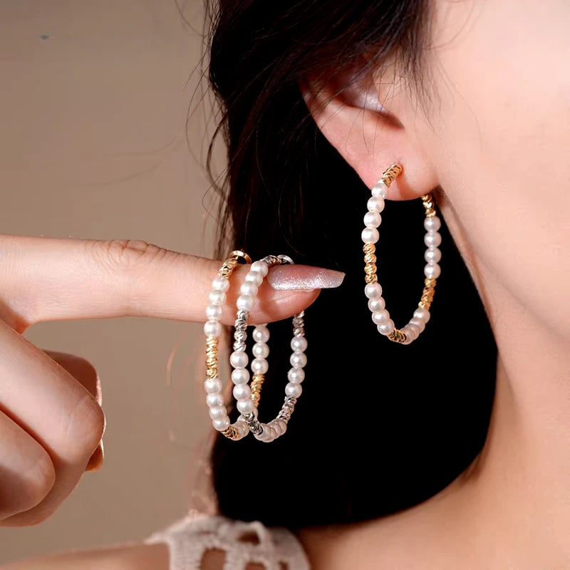 14K Gold-Plated Elegant Bead Hoop Earrings - elegant Bead Hoop Earrings