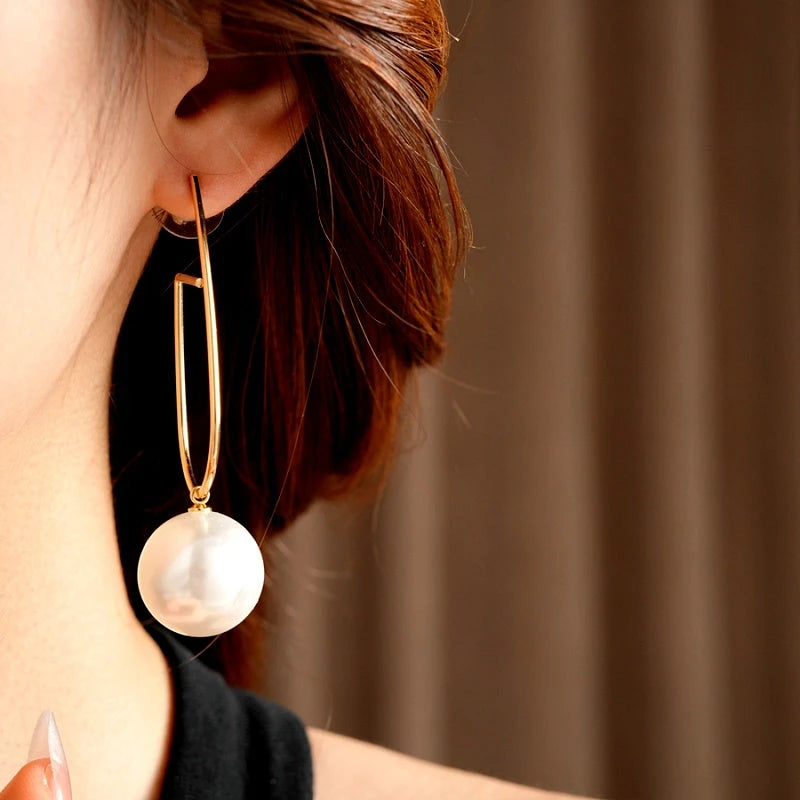 14K Gold-Plated Elegant Bead Pearl Earrings - elegant Bead Pearl Earrings