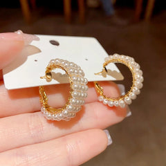 Angled view of the 14K Gold-Plated Elegant Beaded Earrings