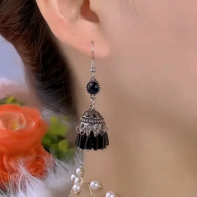 Close-up detail of the sparkling zircons and plating on the Black Crystal Ear Hooks