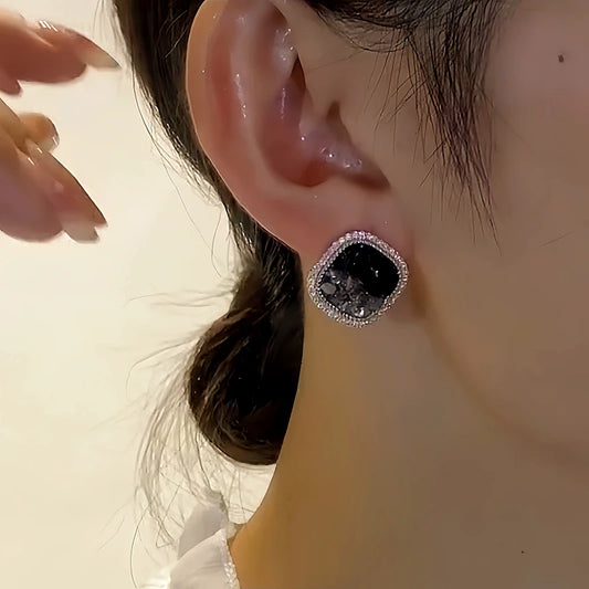 14K Gold-Plated Elegant Black Crystal Zircon Stud Earrings - elegant Black Crystal Studs