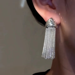 Close-up detail of the sparkling zircons and plating on the Bling Tassel Earrings