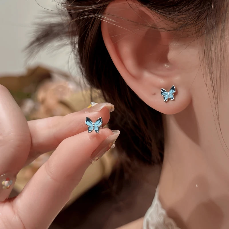 14K Gold-Plated Elegant Blue Butterfly Stud Earrings - elegant Blue Butterfly Studs