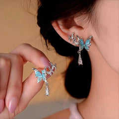 14K Gold-Plated Elegant Blue Butterfly Zircon Water Drop Earrings - elegant Blue Butterfly Earrings