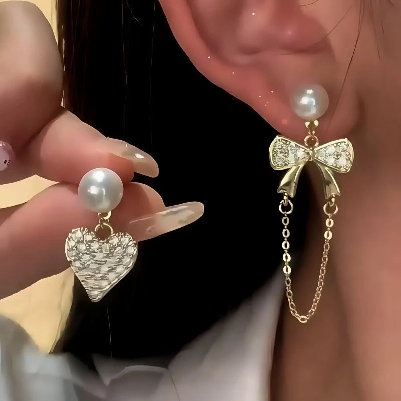 14K Gold-Plated Elegant Bow And Heart Earrings - elegant Bow and Heart Earrings