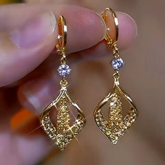 14K Gold-Plated Elegant Brown Diamond Geometric Earrings - elegant Brown Diamond Earrings