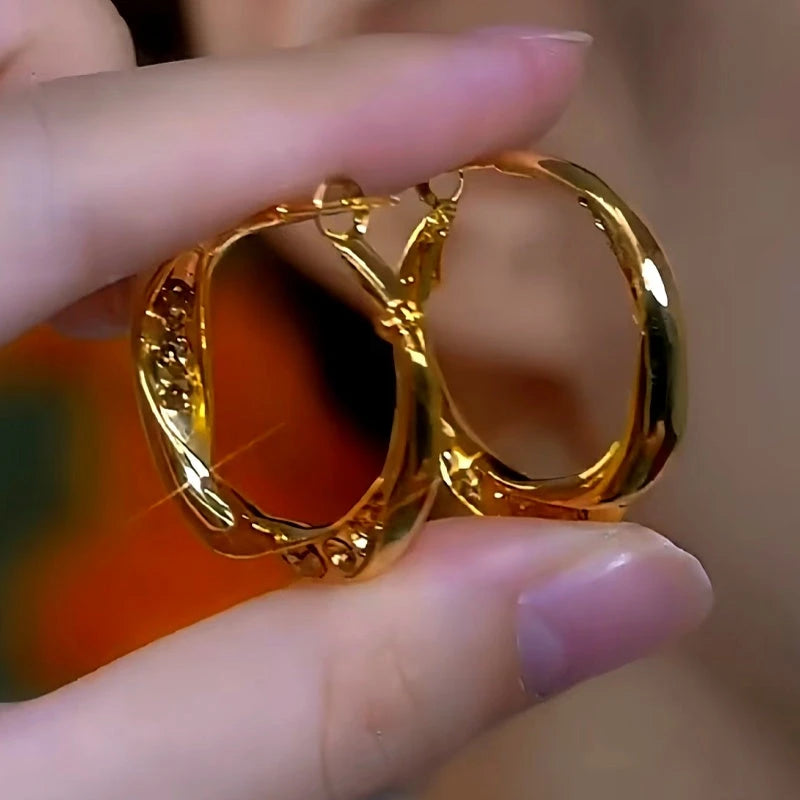 14K Gold-Plated Elegant Brown Diamond Hoop Earrings - elegant Brown Diamond Hoops