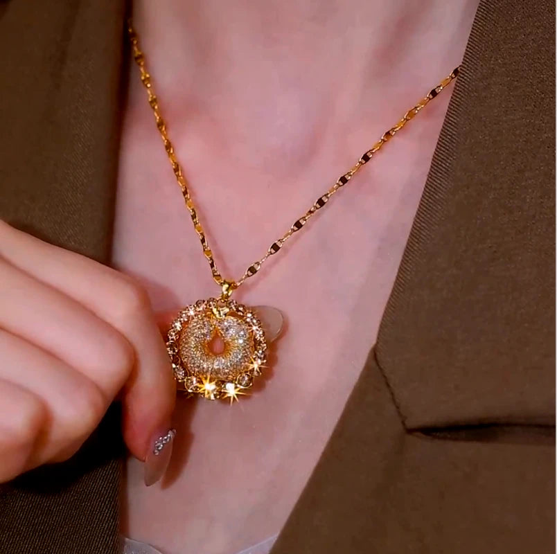 14K Gold-Plated Elegant Brown Diamond Mesh Hoop Pendant Necklace - beautiful Mesh Pendant Necklace