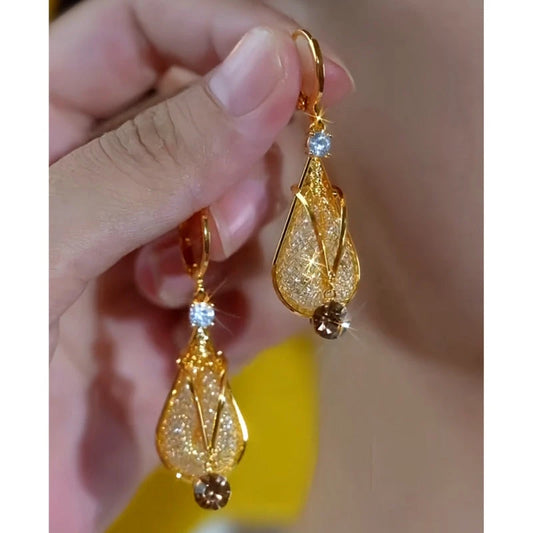 14K Gold-Plated Elegant Brown Diamond Water Drop Earrings - elegant Water Drop Earrings