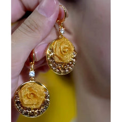 14K Gold-Plated Elegant Brown Zircon Diamond Rose Earrings - elegant Rose Flower Earrings
