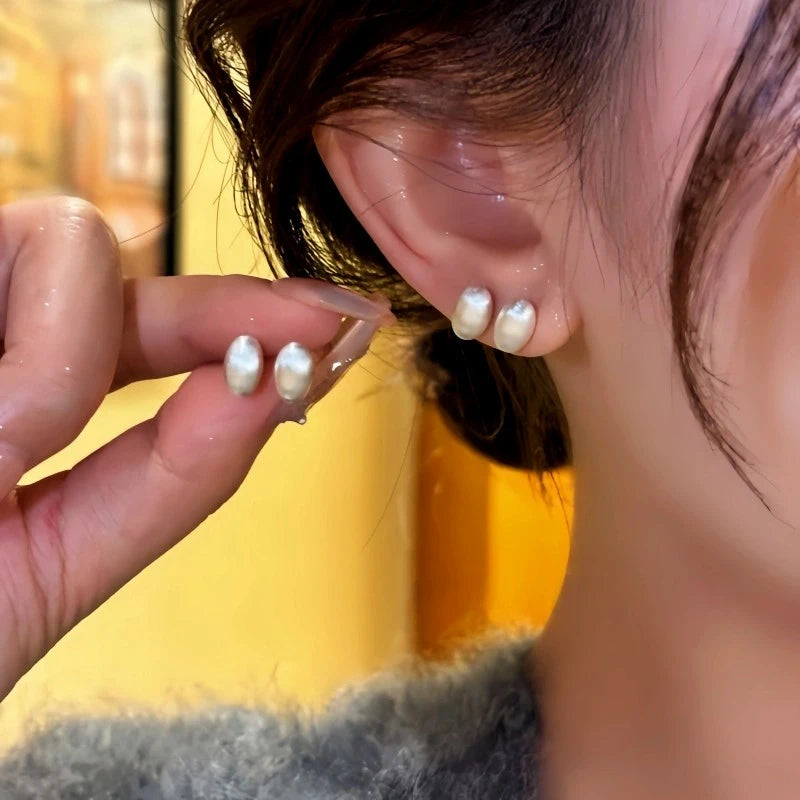 14K Gold-Plated Elegant Brushed Bean Earrings - elegant Brushed Bean Studs