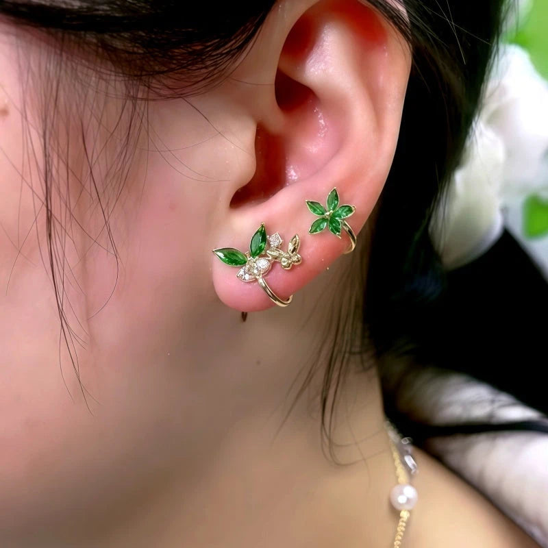 Close-up detail of the sparkling zircons and plating on the Butterfly Flower Studs