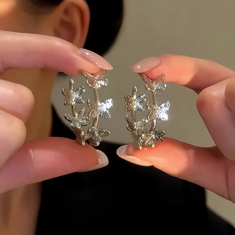 14K Gold-Plated Elegant Butterfly Hoop Earrings - elegant Butterfly Hoop Earrings