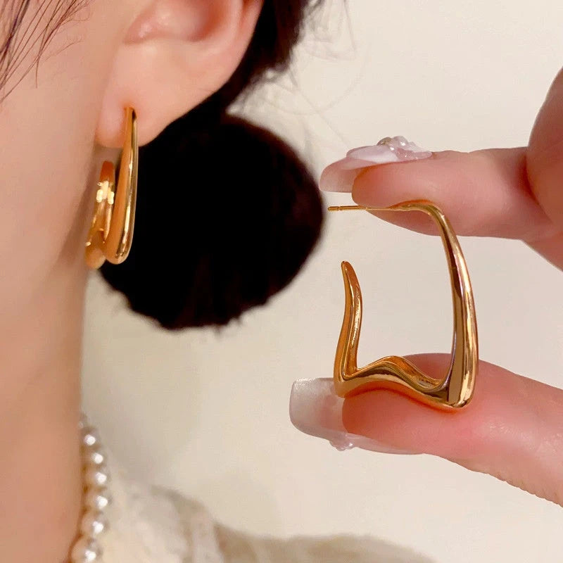 14K Gold-Plated Elegant C-Shaped Earrings - elegant C-Shaped Drop Earrings