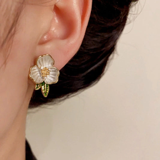 14K Gold-Plated Elegant Camellia Stud Earrings - elegant Camellia Stud Earrings