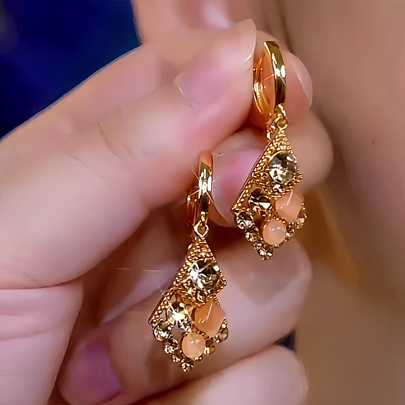 14K Gold-Plated Elegant Cat's Eye Diamond Earrings - elegant Cat's Eye Earrings