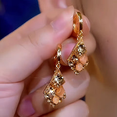 14K Gold-Plated Elegant Cat's Eye Diamond Earrings - elegant Cat's Eye Earrings