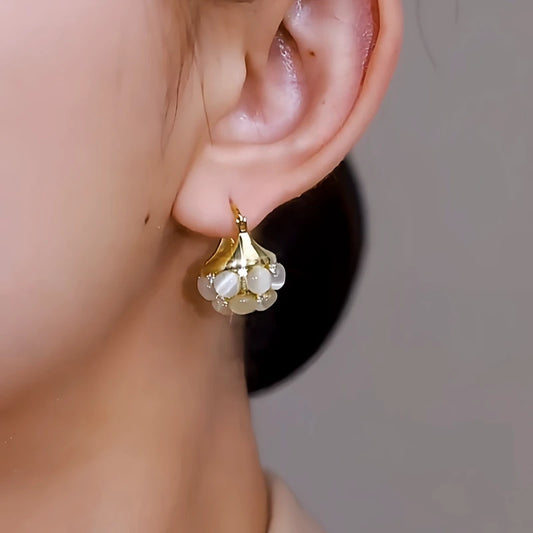 14K Gold-Plated Elegant Cat's Eye Stone Basket Earrings - elegant Cat's Eye Drop Earrings