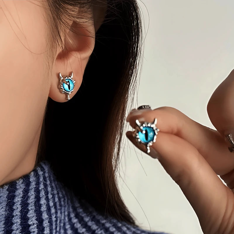 14K Gold-Plated Elegant Cat's Eye Stone Devil Stud Earrings - elegant Devil Stud Earrings