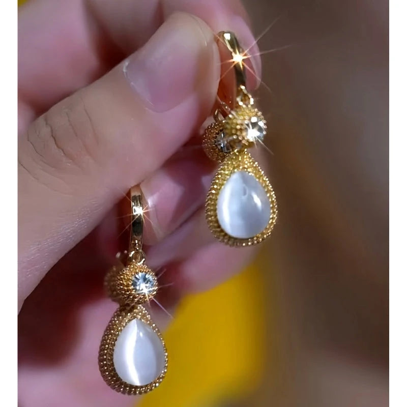14K Gold-Plated Elegant Cat's Eye Stone Durian Tassel Earrings - elegant Tassel Earrings