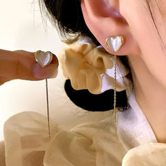 14K Gold-Plated Elegant Cat's Eye Stone Heart Threader Earrings - elegant Heart Threader Earrings