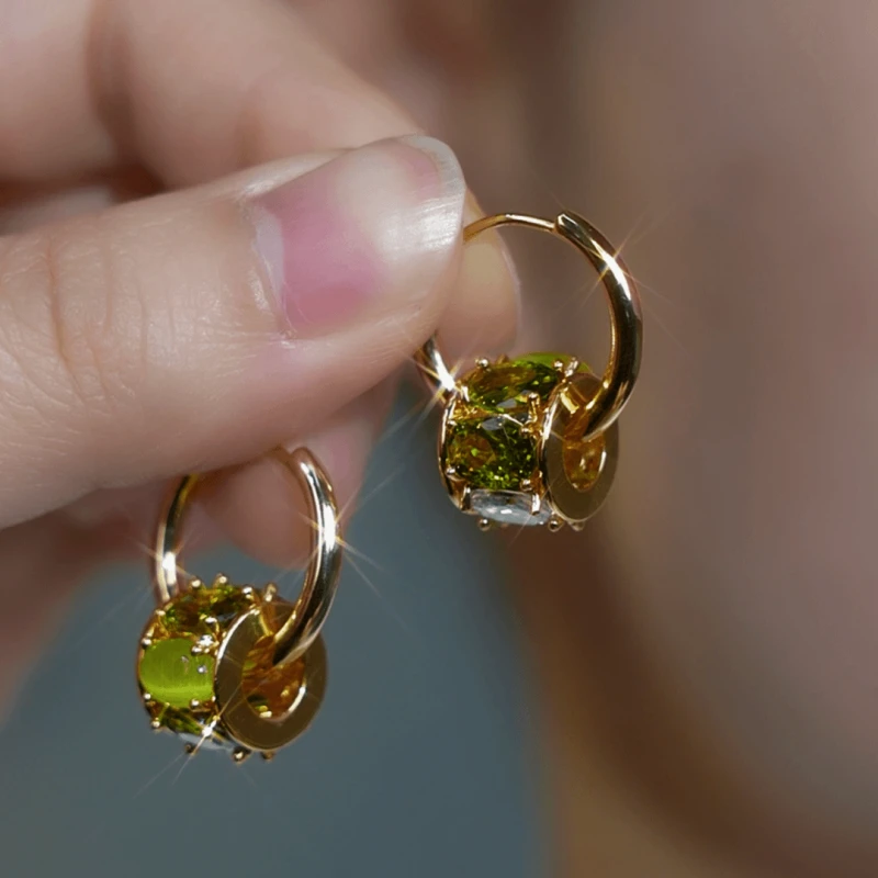 14K Gold-Plated Elegant Cat's Eye Stone Ring Earrings - elegant Cat's Eye Earrings