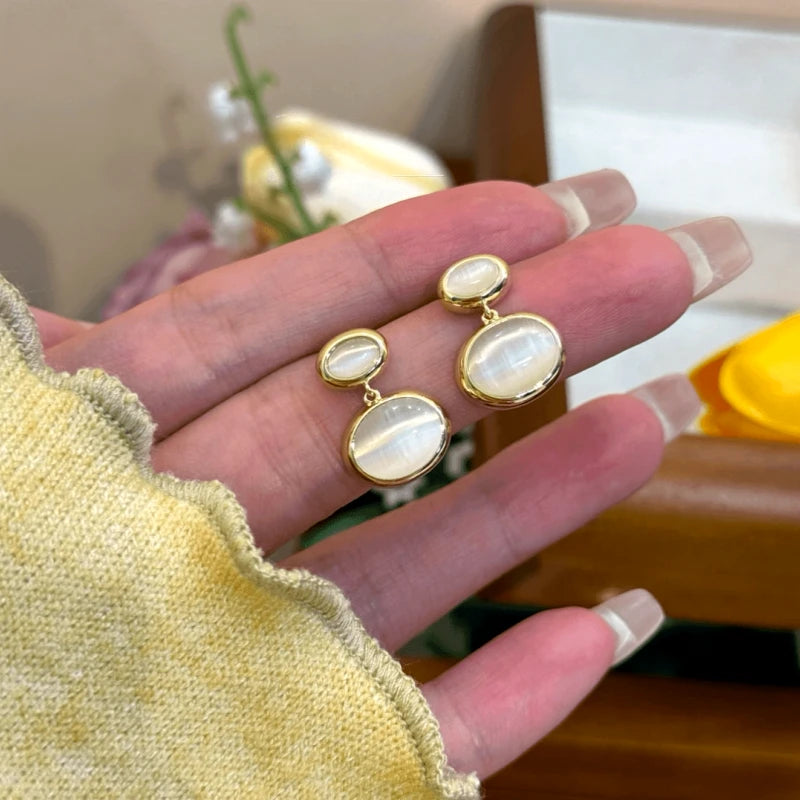 14K Gold-Plated Elegant Cat's Eye Stone Water Drop Earrings - elegant Cat's Eye Water Drop Earrings