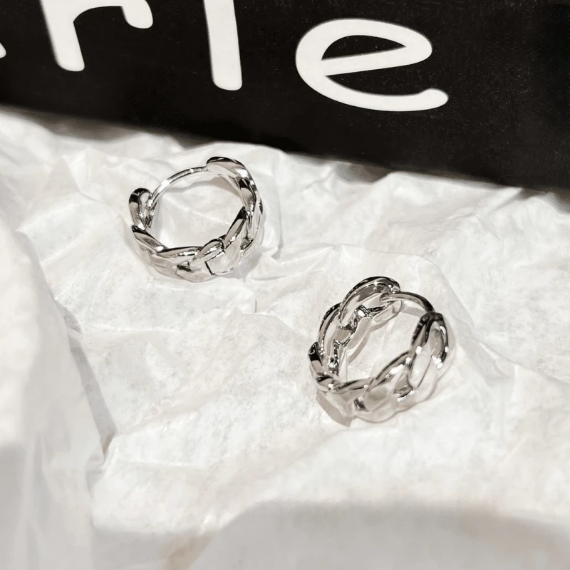 Angled view of the 14K Gold-Plated Elegant Chain Hoop Earrings