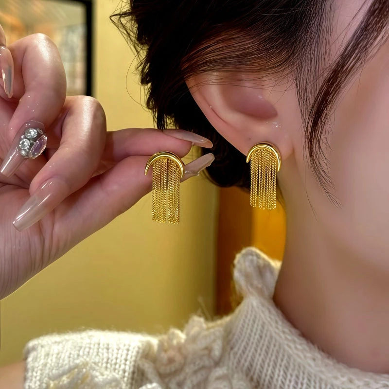 14K Gold-Plated Elegant Chain Tassel Earrings - elegant Chain Tassel Earrings