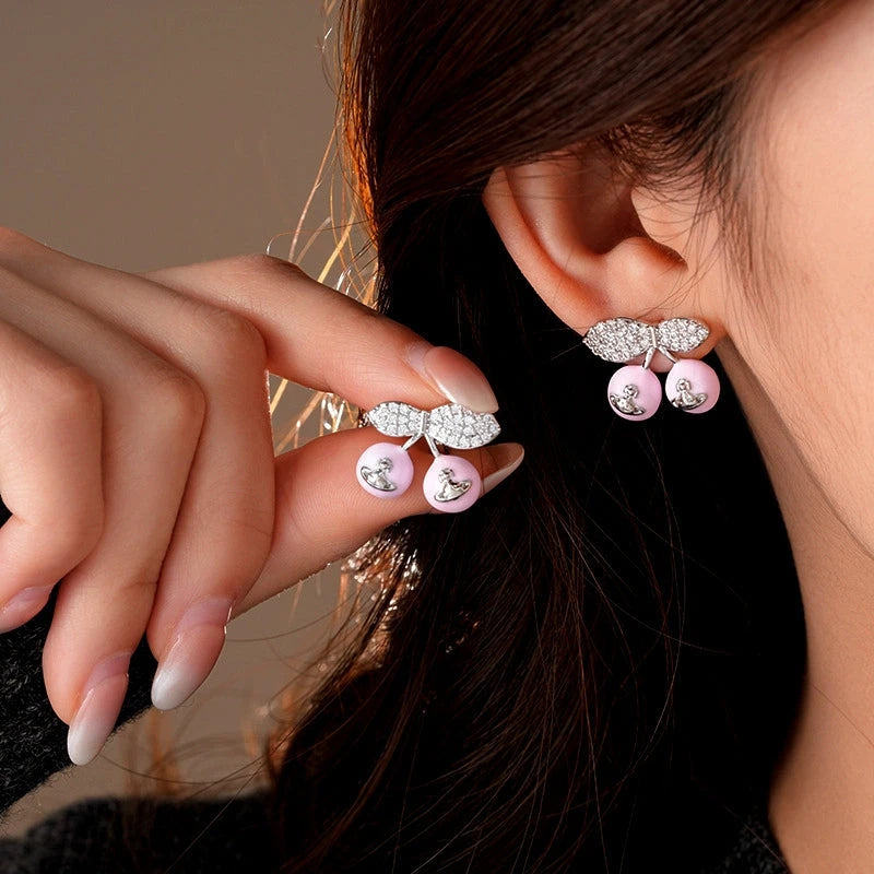 14K Gold-Plated Elegant Cherry Saturn Earrings - elegant Saturn Earrings