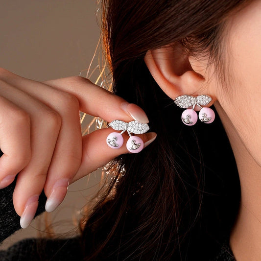 14K Gold-Plated Elegant Cherry Saturn Earrings - elegant Saturn Earrings