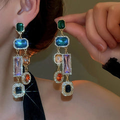 14K Gold-Plated Elegant Colorful Diamond Tassel Earrings - elegant Colorful Tassel Earrings