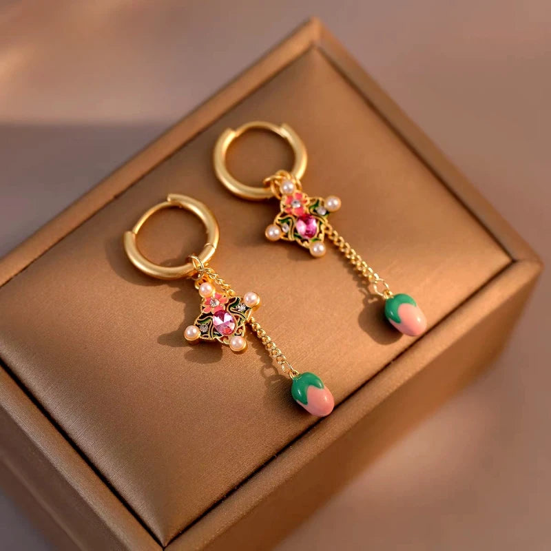 Close-up detail of the sparkling zircons and plating on the Flower Tassel Earrings