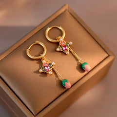 Close-up detail of the sparkling zircons and plating on the Flower Tassel Earrings