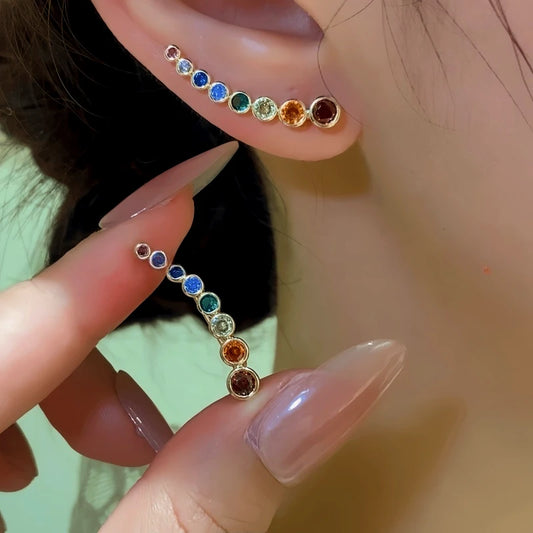 14K Gold-Plated Elegant Colorful Zircon Diamond Crawler Earrings - elegant Ear Crawler Earrings