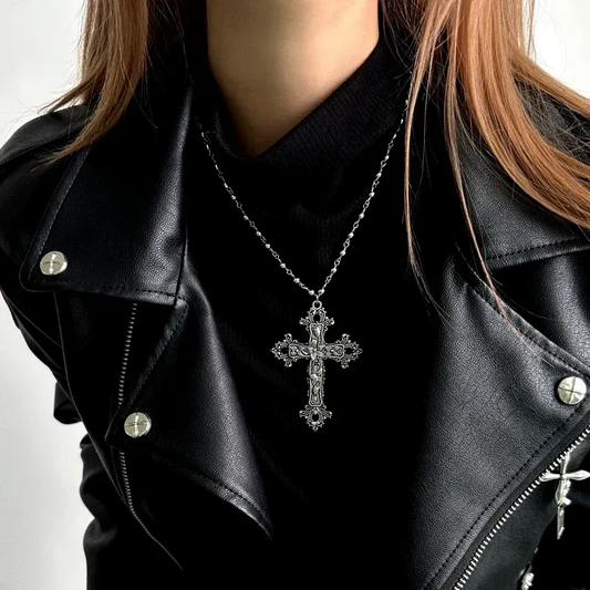 14K Gold-Plated Elegant Cross Necklace worn to showcase its length and pendant detail
