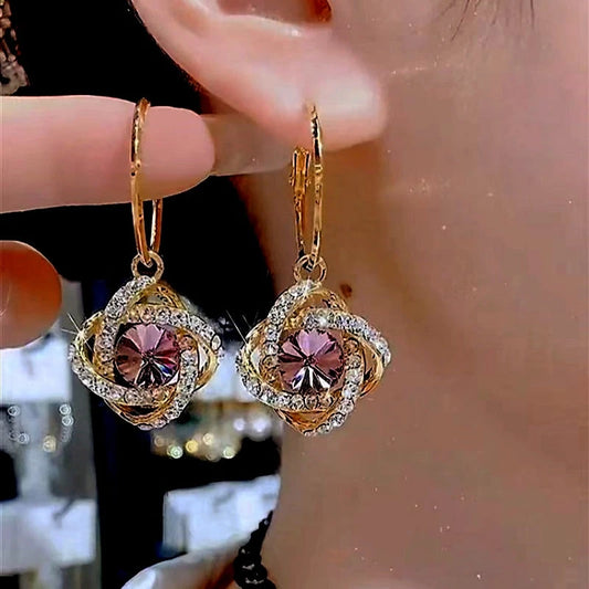 14K Gold-Plated Elegant Crystal Flower Diamond Earrings - elegant Crystal Flower Earrings