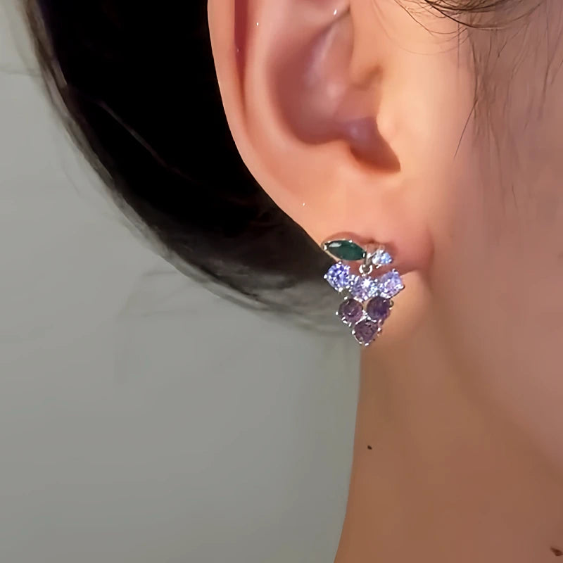 Close-up detail of the sparkling zircons and plating on the Grape Earrings