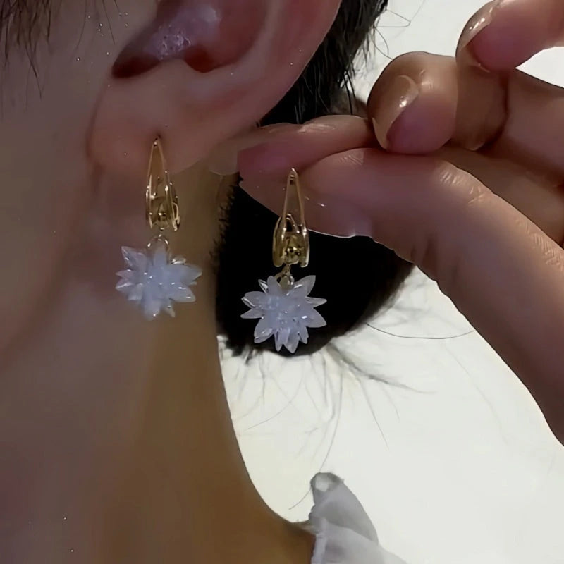 Close-up detail of the sparkling zircons and plating on the Crystal Snowflake Earrings