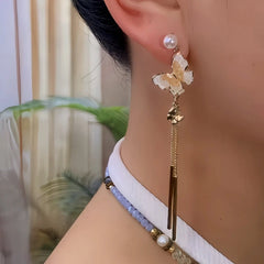 14K Gold-Plated Elegant Crytsal Butterfly Tassel Earrings - elegant Butterfly Tassel Earrings