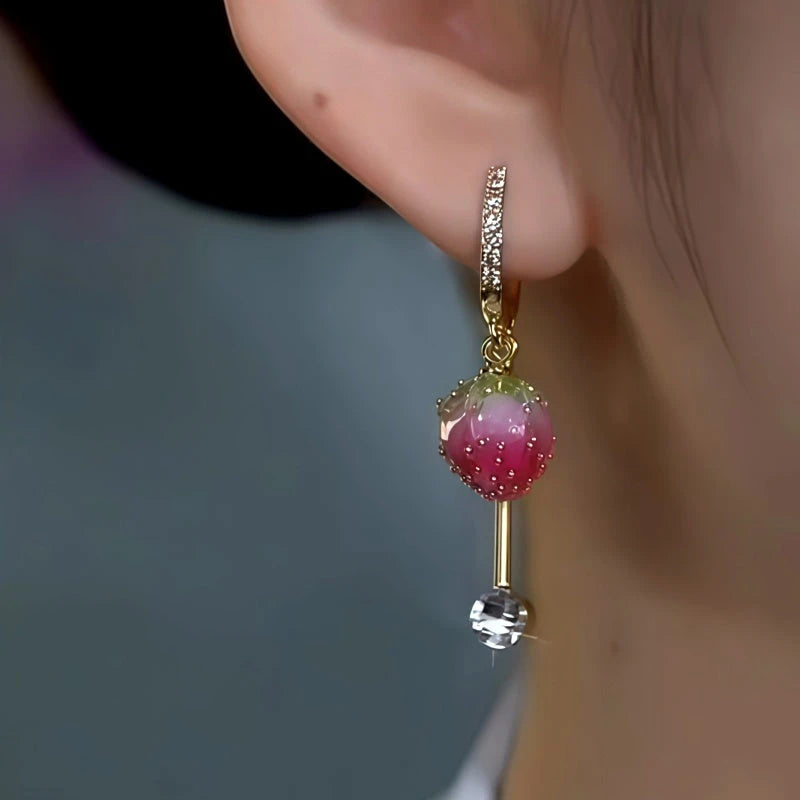 14K Gold-Plated Elegant Cute Pink Strawberry Earrings - elegant Strawberry Earrings