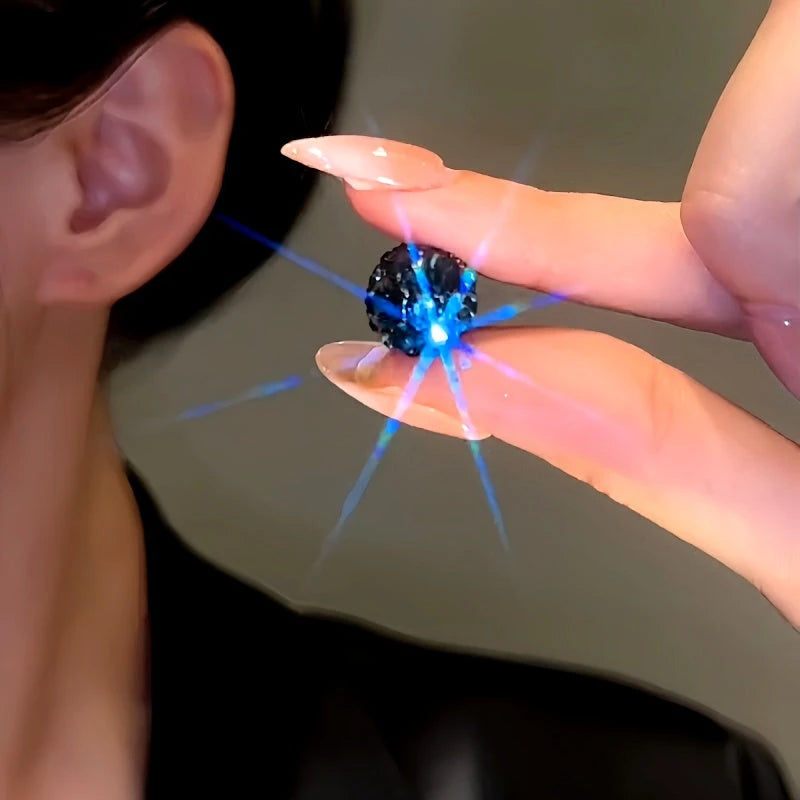 14K Gold-Plated Elegant Dark Blue Rhinestone Round Magnetic Earrings - elegant Magnetic Earrings