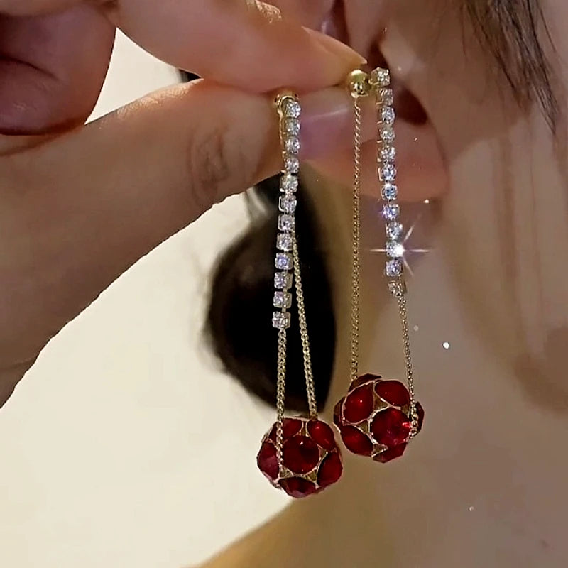 14K Gold-Plated Elegant Diamond Ball Tassel Earrings - elegant Ball Tassel Earrings