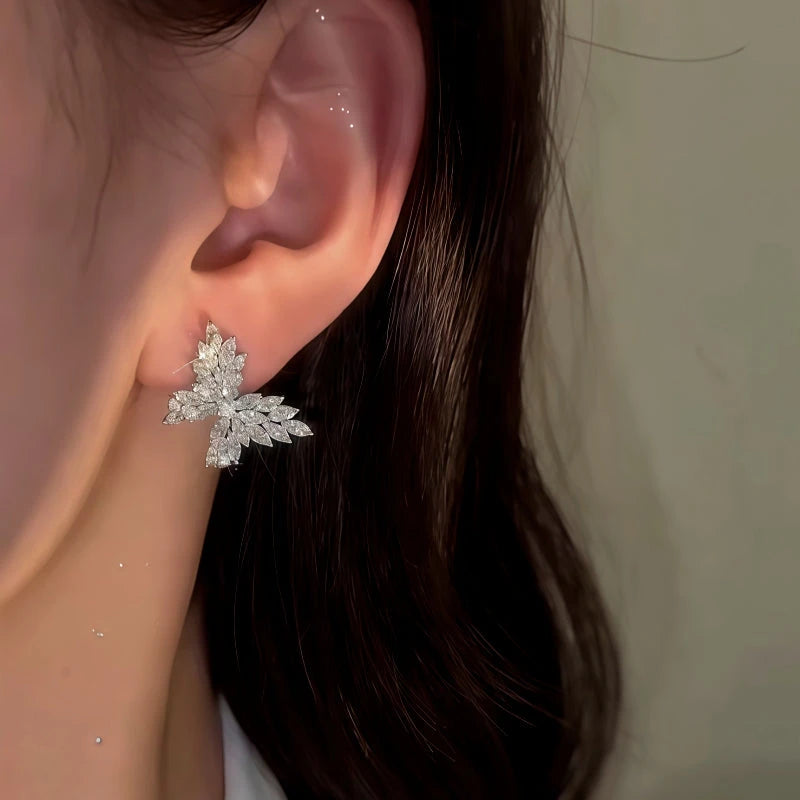Close-up detail of the sparkling zircons and plating on the Diamond Butterfly Earrings