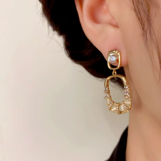 14K Gold-Plated Elegant Diamond Geometric Square Earrings - elegant Geometric Square Earrings